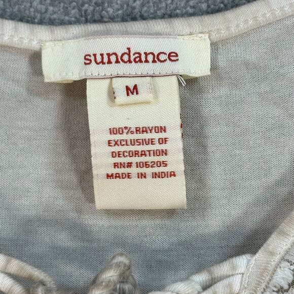 Sundance Faux Wrap Tunic Top Women's Medium Beige Lace Trim Tassel Long Sleeve - Picture 4 of 7